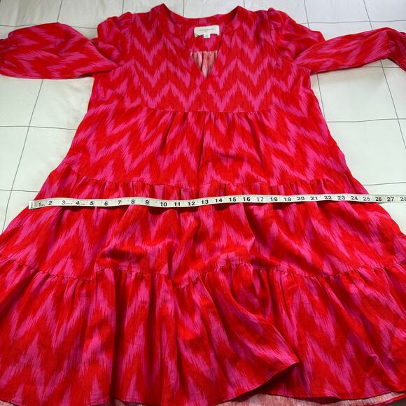 Pomander Place Dress Womens Medium Pink Kenzo Ikat Chevron Tiered Long Sleeve - Picture 10 of 11